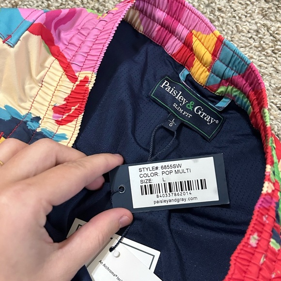 NWT Paisley & Gray Men's Gilligan Size Large Abstract Floral 6" Swim Trunks Pop - Picture 4 of 10